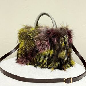 Colorful Handmade Luxury Real Fox Fur Top Handles Satchel Bag/Crossbody